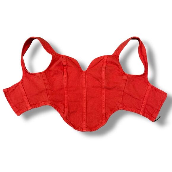 Mara Hoffman Milla Cropped Denim Top Poppy Orange Sweetheart Cotton Size 00 - Picture 5 of 8